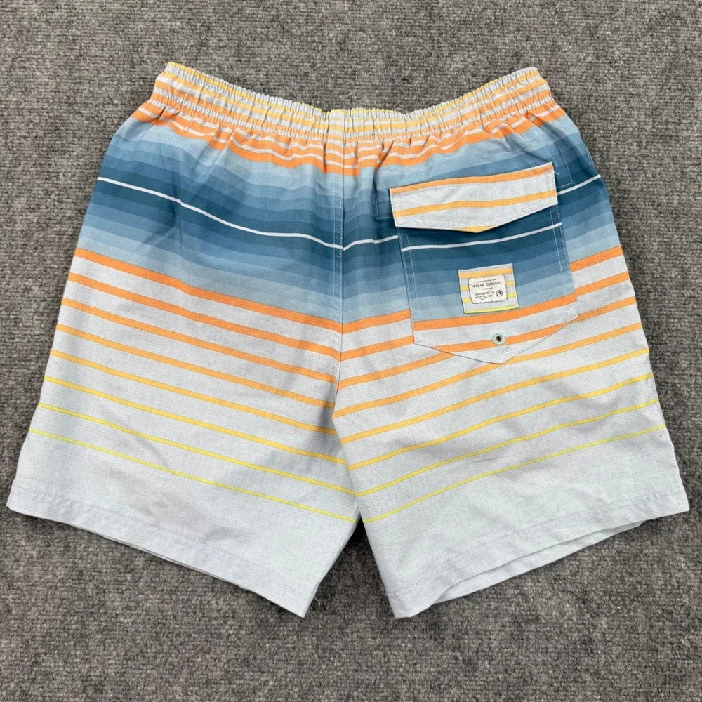 Ocean Current‎ Swim Trunks Small Blue Orange Striped Mesh Lined Men's